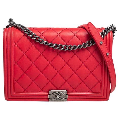 chanel red boy bag